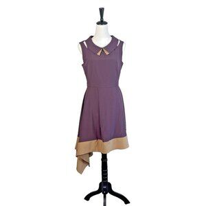 ESLEY Anthropologie ModCloth Purple Tan Cutout Asymmetric Dress Women's Sz M